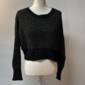 Altar'd State Black Cropped Sweater Metallic Gold Thread Ribbed Knit Oversized S